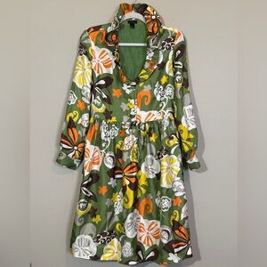 J.Crew Collection Bahia Floral Silk Twill Ruffle Dress Botanical Green Size 10